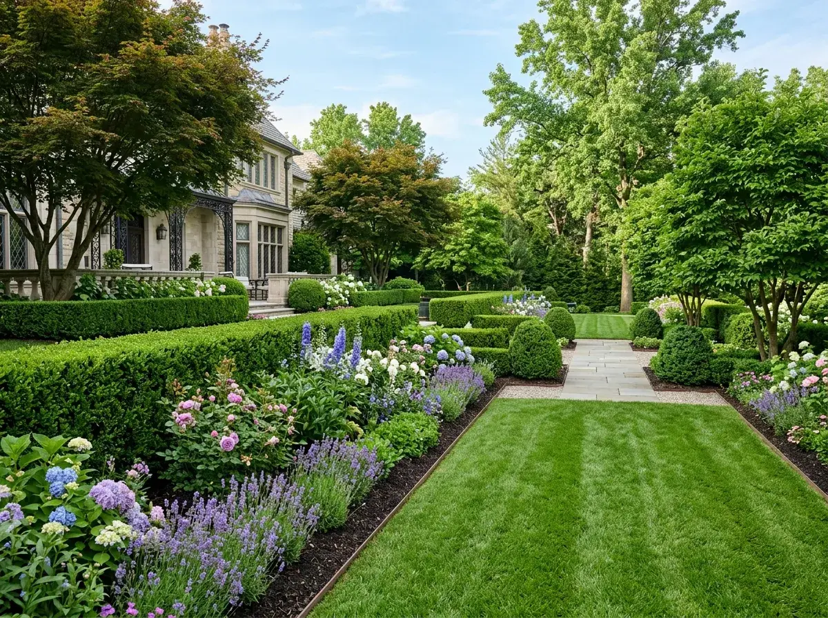 Refined landscape bed with layered plantings